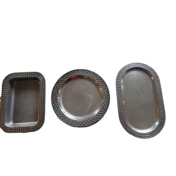 3 Pack Wilton Armetale Basketweave Serving Dish Platter set oval, basket, round - Picture 3 of 16